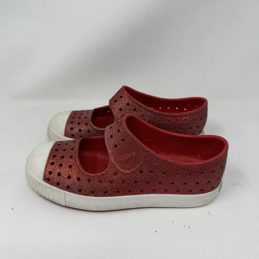 NATIVE Girl's Juniper Bling Perforated Mary Jane Red Bling Water Shoes Size C13
